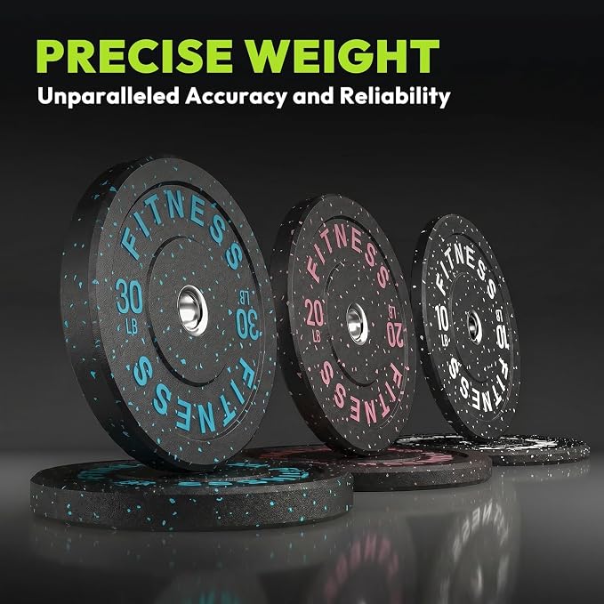 HANDBODE 2-Inch High-Bounce Bumper Plates, Olympic Weight Set, 10-650 lb | Barbell Weight Plates Set for Home Gym, Colored Weights Rubber Strength Training Plate for Weight Lifting