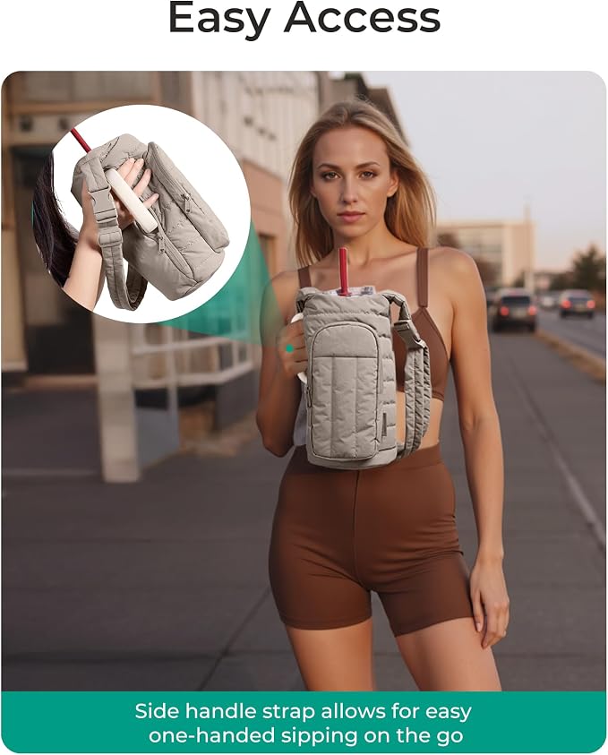 BAGSMART 40oz Water Bottle Holder with Strap, Quilted Gym Accessories | Magnetic or Classic Design, Lightweiht Tumbler Drink Carrier, Quilted Crossbody Purse