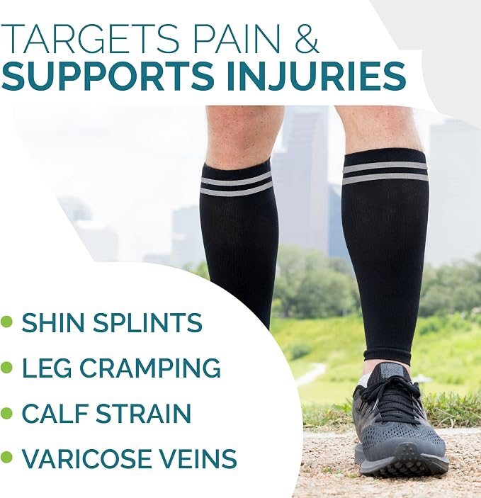 Run Forever Calf Compression Sleeve for Men & Women, 20-30mmHg Compression | Leg Sleeve for Shin Splints, Varicose Veins, Swelling & Pain Relief | Footless socks for Running, Cycling & Travel