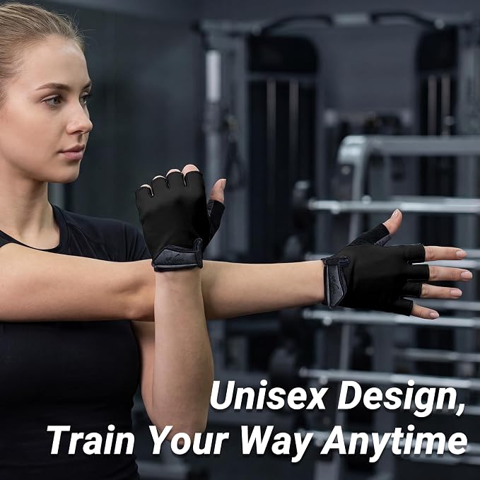Workout Gloves for Women Men, Full Palm Silicone Grip, Padded Half Finger Gloves for Gym, Weight Lifting, Cycling