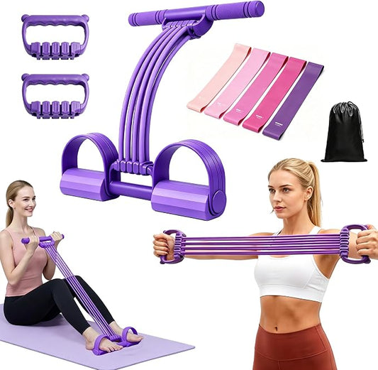 3-in-1 Adjustable Pedal Resistance Band Set with 5 Pcs 5-Level Loop Bands | 8-Tube Multifunctional Exercise Bands with Handles, Home Workout Equipment for Full Body, Glutes, Legs, and Stretching