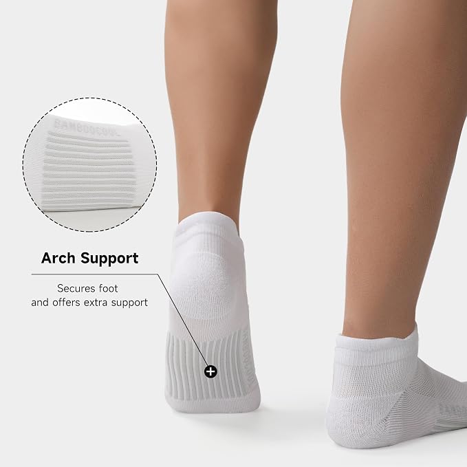 BAMBOO COOL Men's Ankle Socks Moisture Wicking Breathable Odor Control Athletic Cushioned Running Socks Arch Support 8 Pack