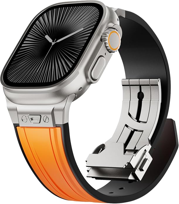 Luxury Watch Band for Apple Watch Ultra 2/Ultra 49-42mm | Metal Connector & Folding Clasp,316L Stainless Steel,Men Silicone Strap Compatible with iWatch Series 10 9 8 7 6 5 4 3 2 1 SE