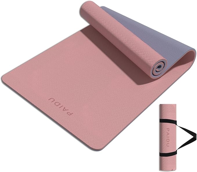 PAIDU Yoga Mat 8mm TPE Non‑Slip Fitness Mat with Strap for Home Workouts | SGS Certified, Odorless, Tear‑Resistant, Unisex, for Yoga, Pilates, Meditation, Home & Gym Workouts