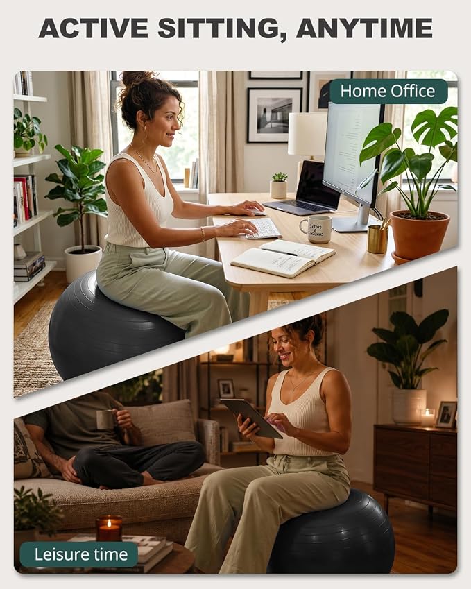Trideer Yoga Ball for Exercise, Pilates, Core & Balance Training, Stability Ball for Pregnancy & Birthing Prep, Physical Therapy, Daily Stretching, Office Chair for Active Sitting, Quick Pump Included