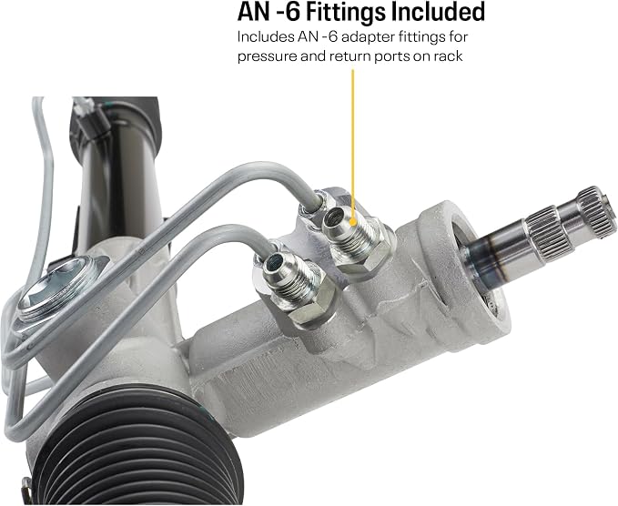 T-Bird Power Steering Rack & Pinion & Offset Bushings, For 82-88 Mustang II | All New Construction with Premium Internals, Includes Offset Bushings and AN6 Adapters, 2.5 Turn Lock to Lock Steering