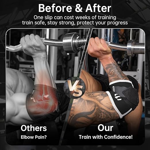 MANUEKLEAR Adjustable Compression Elbow Wraps for Weightlifting(1 Pair), Elbow Sleeves Weightlifting Men with Compression Band, 5mm Neoprene Elbow Strap for Weight Lifting and Bench Press