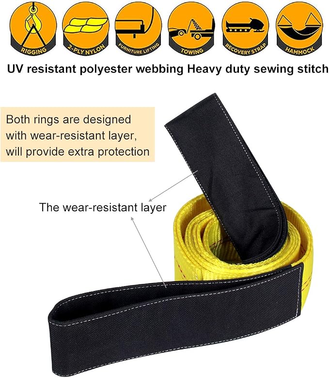 2"x10' Lift Sling Straps, 13,000 lb Load Capacity Heavy Duty Web Sling Tree Saver & Recovery Strap, Double-Layer Polyester Hoist Straps for Towing, Hoisting, Moving, UV Resistant Polyester 2-Pack
