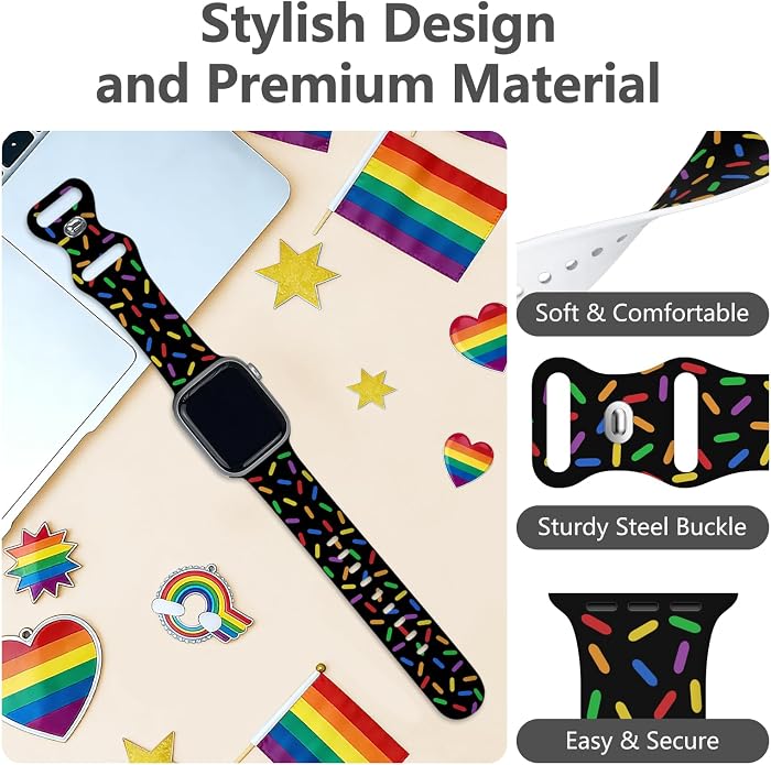 Pride Watch Band Compatible with Apple Watch Series 11 10 9 8 7 6 5 4 Ultra SE (Replacement Silicone Strap for iWatch 40mm - 49mm)