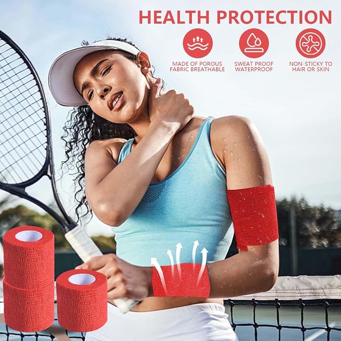KISEER 15 Pack 2 Inch x 5 Yards Red Self Adhesive Bandage Breathable Cohesive Bandage Wrap Rolls Elastic Self-Adherent Tape for Stretch Athletic, Sports, Wrist, Ankle