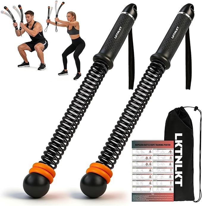 Weighted Ropeless Battle Ropes Adjustable Weight - Portable Cordless Battle Ropes for Home Gym with Workout Poster, Strength Building, HIIT & Low-Impact Cardio Training for Men & Women (Black)