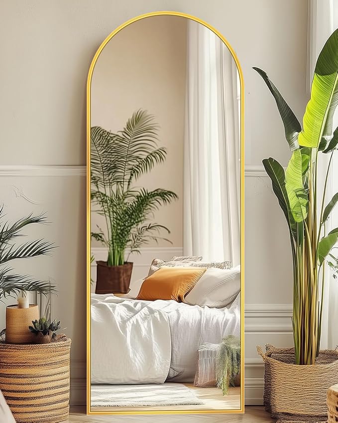 Suidia 58"x18" Arched Full Length Mirror with Stand, Full Body Mirror with Aluminum Frame, Freestanding/Leaning/Wall-Mounted, Floor Mirrors for Bedroom, Living Room, Entryway, Dressing Room, Gold