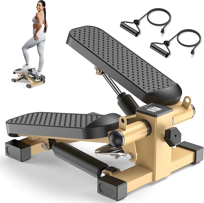 Mini Steppers for Exercise At-Home, Step Fitness Machines with Resistance Bands and LCD Monitor, Mini Stair Stepper with 220 LBS Loading Capacity for Daily Workout