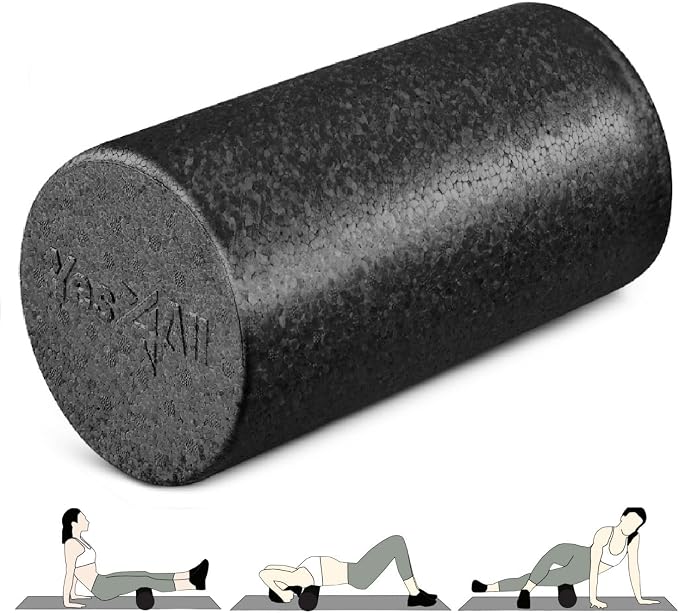 Yes4All Foam Roller, EPP High-Density Material, High Firmness Level, Back Roller for Athlete & Professional, Suitable for Back, Stretching, & Pilates, 12/18/24/36 inch - Black, 12 in