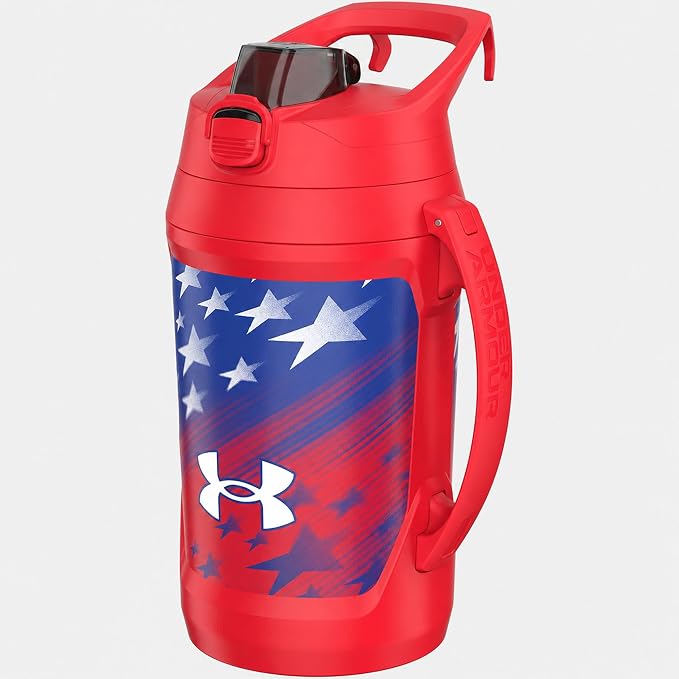 Under Armour Insulated Water Bottle with Handle & Fence Hook, Half Gallon Sports Water Jug, Leak-Resistant & BPA-Free for Baseball, Football & Gym - Red Americana, 64oz