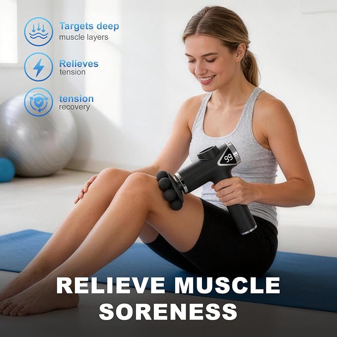 LEERCON Massage Gun Deep Tissue Back Massager for Pain Relief with 9 Heads | Electric Muscle Massage Gun with 9 Heads and 6 Speeds Percussion Massager for Athletes Gifts for Women Men Father's Day Black