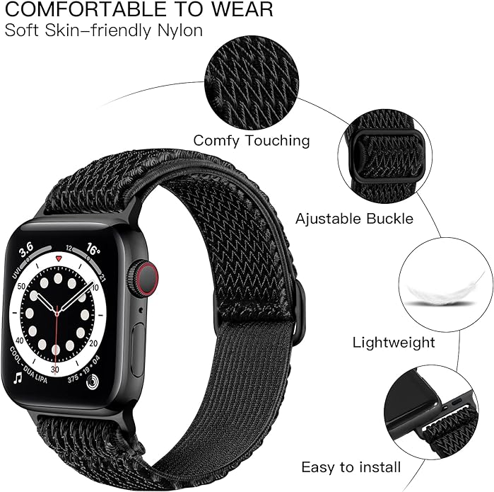 Lerobo Stretchy Nylon Solo Loop Band, Compatible with Apple Watch Series 11 10 9 8 7 6 5 4 3 SE3/2/1 Ultra3/2/1, Adjustable Strap for iwatch Band 44mm 45mm 46mm 49mm 42mm 40mm 41mm 38mm for Women Men
