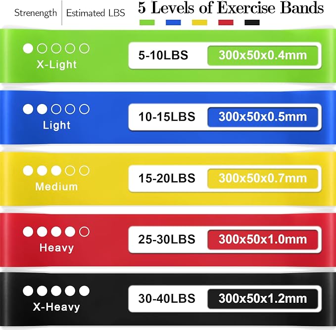 Resistance Bands for Working Out, Exercise Bands Resistance Bands Set with 5 Resistance Levels, Multi-Colored Workout Bands for Indoor & Outdoor Fitness, Leg Strength Training, Yoga