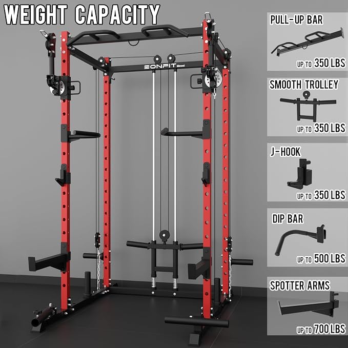 Eonfit E2 Power Rack, Squat Rack with Cable Crossover for Home Gym | Power cage with Pivot Arms Functional Trainer Pulley System Lat Pull Down For Garage Gym Strength Training