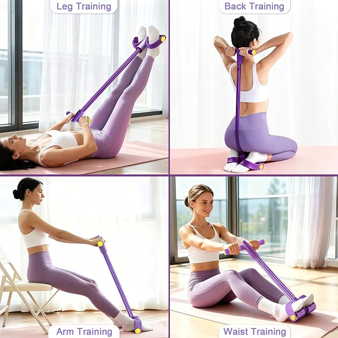Pedal Resistance Band with Handle, 6-Tubes Tesistance Bands with Handles, Natural Rubber Foot Pedal Resistance Band, Multifunctional Exercise Bands for Abdomen, Waist, Leg, Arm
