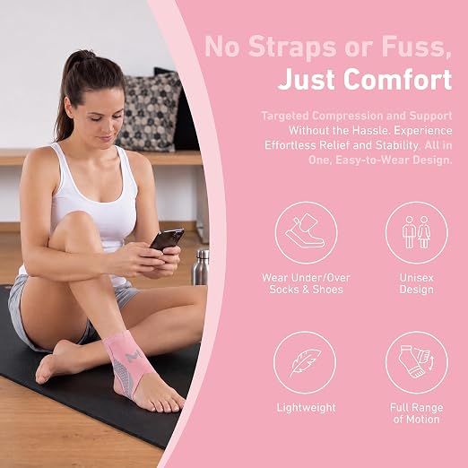 Ankle Brace for Men & Women, Pink, 1 Pc | Breathable Compression, Plantar Fasciitis Relief, Adjustable, Sprain Recovery & Sports Protection