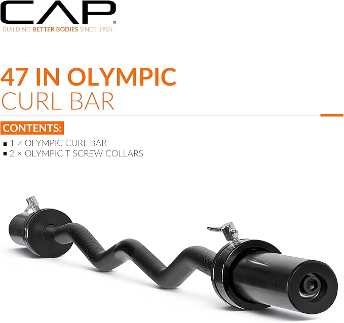CAP 47" Olympic EZ Curl Bar | Heavy Duty Solid Steel, 200 lb Capacity
