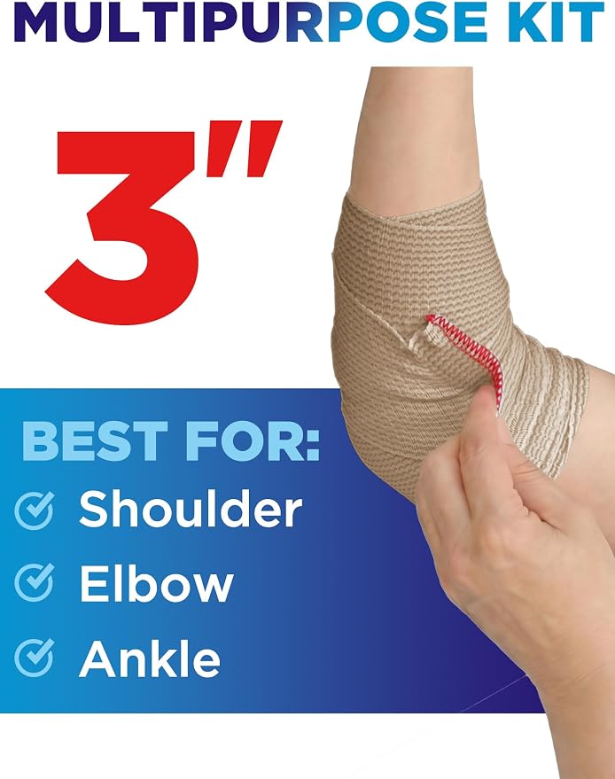 Premium Elastic Bandage Wrap - 6pack (2x2in, 2x3in, 2x4in) - Self-Closing | Strong Compression Bandage Wrap for Leg, Ankles, Wrists, and Knees - For First Aid Kit and After Surgery Recovery