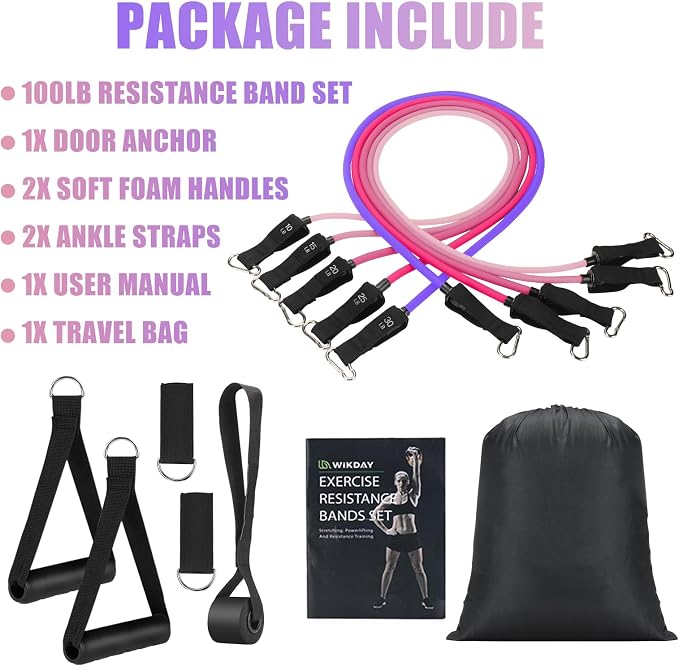 WIKDAY Exercise Resistance Bands with Handles for Working Out Workout Bands Set with Door Anchor for Physical Therapy, Yoga, Pilates