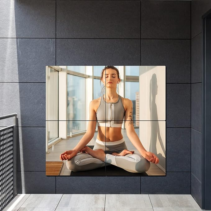 Unbreakable Full Length Wall Mirror Tiles, Over The Door Mirror, 4 PCS 14 x 12 Inch, Full Body Mirrors for Kids, Made of Shatterproof Acrylic Plastic, Long Bedroom Closet Workout Mirrors for Home Gym