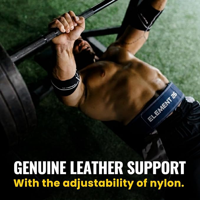 Element 26 Hybrid Leather Weight Lifting Belt | 4” Real Leather Back Support for Gym, Powerlifting, Body Building, Men, Women, Deadlift, Squat, Self Locking, Competition