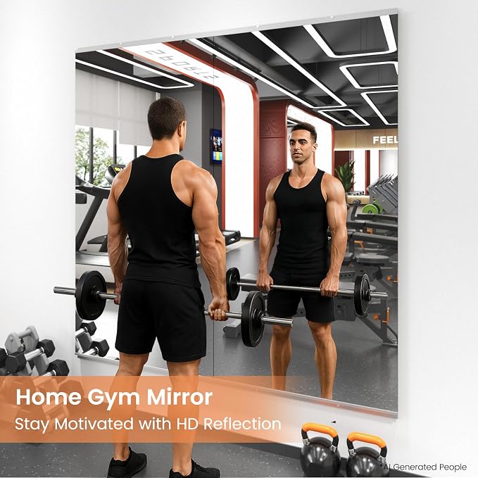 LOAAO Home Gym Mirror 55"x28", 2 PCS | Frameless, Tempered Glass, Large Workout Mirrors, For Home Gym, Dance Studio, Yoga Room, Garage Gym