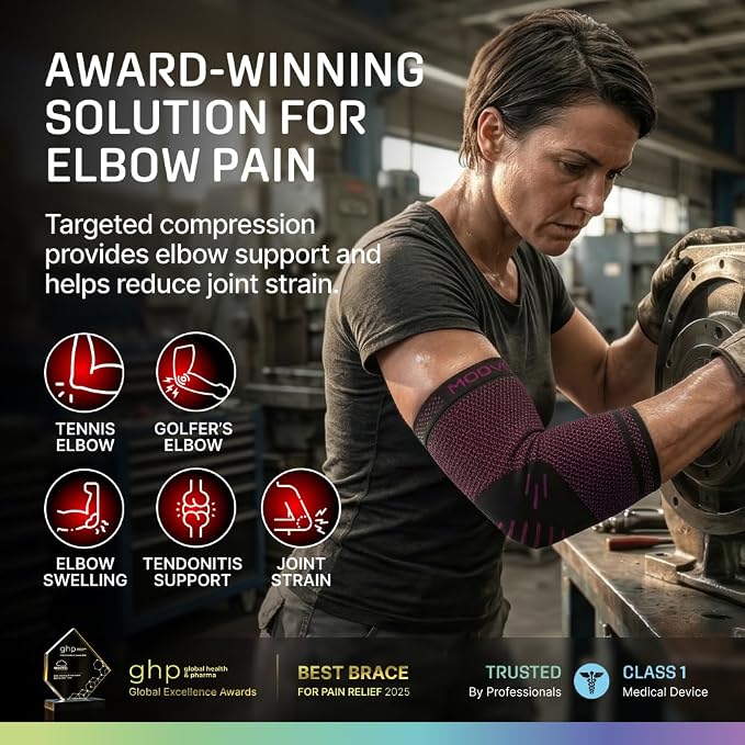 Modvel 2 Pack Elbow Brace - Golfer's Elbow Compression Sleeve Support for Joint Pain Relief, Recovery, Tendonitis Braces, Tennis Elbows Brace For Men & Women, Workout & Weightlifting Arm Wrap