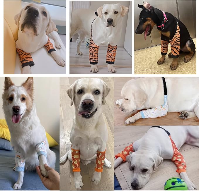HDKUW Dog Elbow Protector, Dog Front Leg Recovery Sleeve for Prevent Licking Wound, Elbow Sleeves with Mesh Pad for Medium Large Dogs Tiger L
