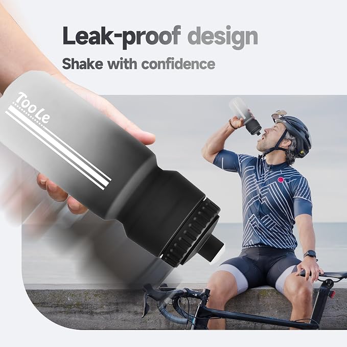 Bike Water Bottle Holder with 24 Oz Bottle, Durable Leak-Proof, BPA Free | Capacity Scale w/Pull Top Lid,Reusable Fit for Mountain/Road Cycling Accessories
