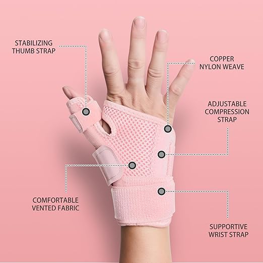 Comfortable Breathable Thumb Brace for Women Typing, Adjustable Thumb Spica Splint Wrist Support for All-Day Daytime Work and Office Use, Lightweight Fit for Left or Right Hand