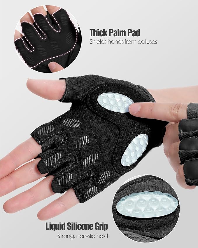 Workout Gloves for Men & Women – Fingerless Gym Gloves for Weight Lifting, Crossfit, Fitness, Exercise & Training with Silicone Grip Dots for Secure Hold & Palm Padding Protection