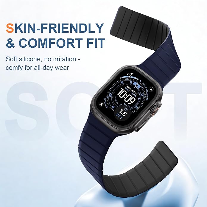 SNBLK Magnetic Band Compatible with Apple Watch Bands for Men 44mm 45mm 46mm 49mm 42mm 41mm 40mm 38mm Women, Secure Silicone Sport Loop Magnet Strap for iWatch Ultra 3 2 1 SE Series 11 10 9 8 7 6 5 4