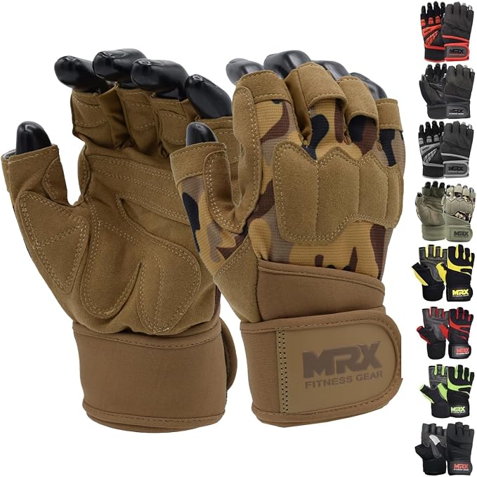 MRX Weightlifting Gloves for Men Workout Gloves Mens Wrist Support Lifting Gloves Male Gym Gloves | Workout Gym Accessories for Men Weight Lifting Fingerless Gym Exercise for Powerlifting