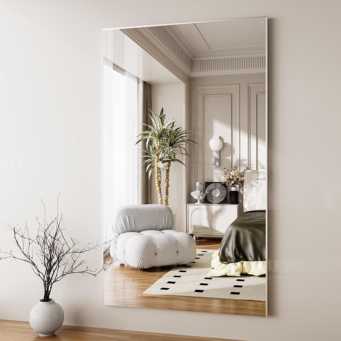 Glassless Floor Mirror, 71×39”, Wide Shatterproof Full Length Mirror for Bedroom or Entryway, Ultra-Light Wall Mounted or Leaning, White Frame
