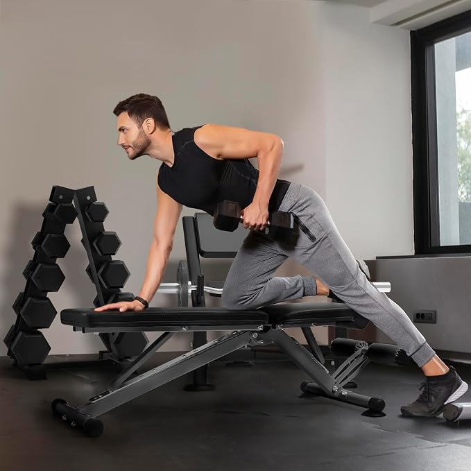 RitFit Adjustable/Foldable Utility Weight Bench for Home Gym | Incline Decline Flat, Multi-Position Backrest & Seat, Full Body Strength Training with Heavy Duty Steel Frame, Foldable