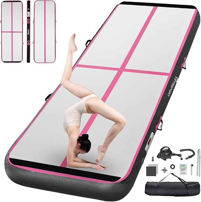 FBSPORT Inflatable Air Gymnastics Mat Training Mats 4/8 inches Thickness Gymnastics Tracks for Home Use/Training/Cheerleading/Yoga/Water with Pump