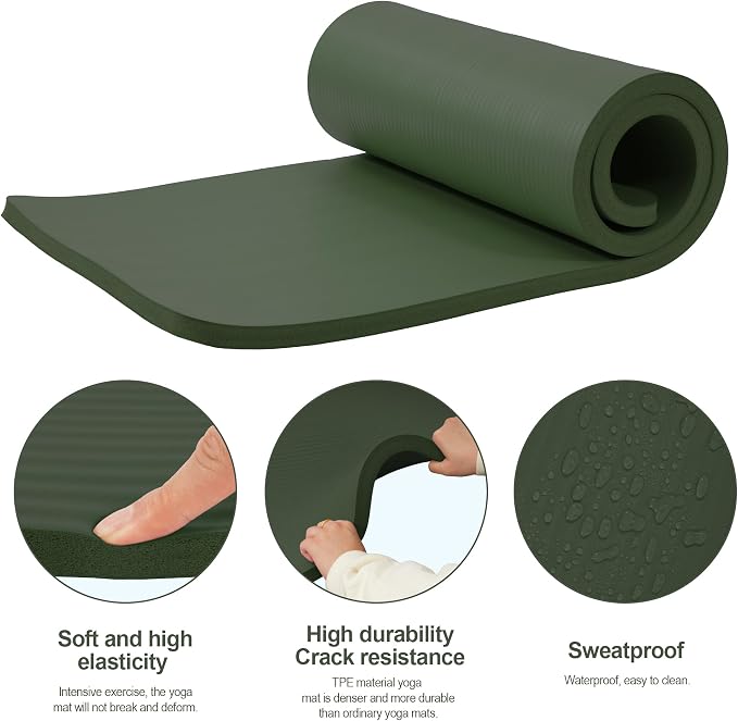 HULKFIT High Density Non Slip Yoga Mat, Extra Thick Exercise Mat with Carrying Strap, for Pilates, Fitness, Home Gym & Floor Workouts - Multiple Thickness & Multiple Color