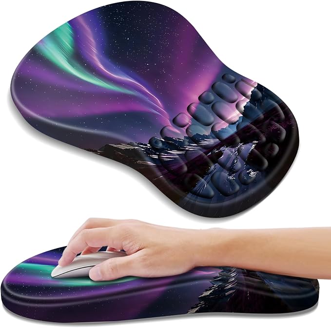 YIWEI Ergonomic Mouse Pad with Wrist Rest for Carpal Tunnel Pain Relief | Memory Foam Wrist Support,Non-Slip Rubber Base, Keyboard Computer Mousepad,Lycra Cloth Surface,Gaming Home Office