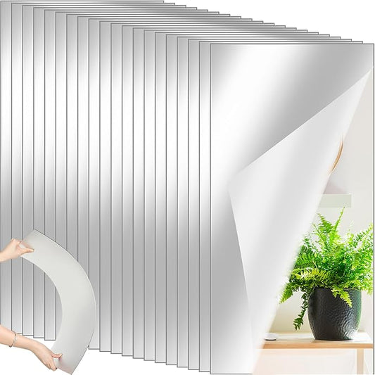 Queekay 30 Pcs Home Gym Mirrors 12" x 24" Acrylic Wall Mirror Tiles 2mm Thick Self Adhesive Mirror Sheets Frameless Wall Mounted Mirror Stickers Decor for Workout Bedroom Ceiling