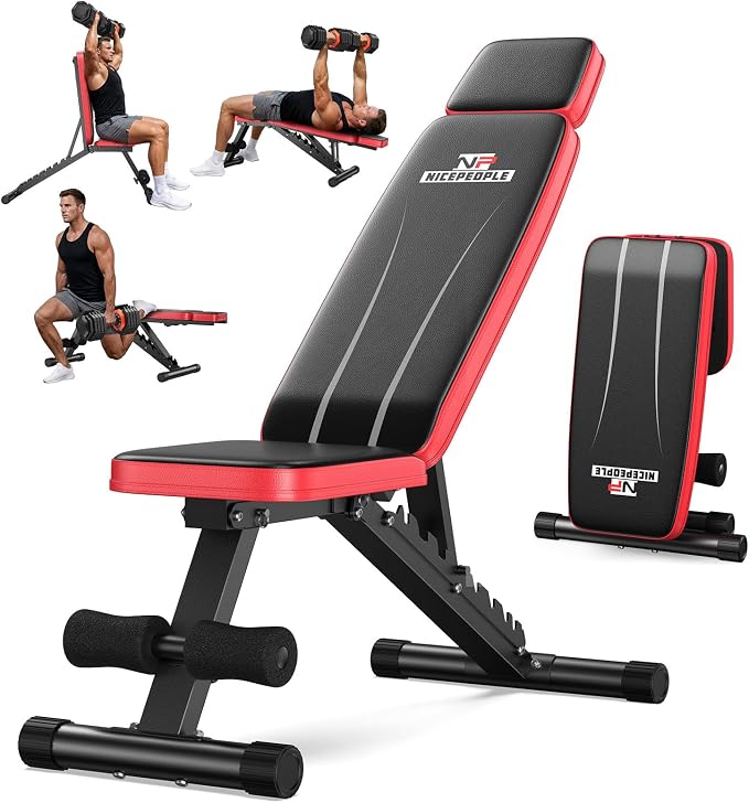 NICEPEOPLE Adjustable Weight Bench for Home Gym, 660LBS Capacity Workout Bench with 8 Backrests for Chest Shoulders Arms, Compact and Foldable Strength Bench for Small Space Apartment Room