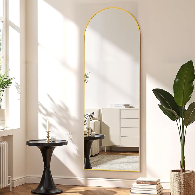 Simple Deluxe Arched Full Length Mirror, 64"×21" Large Floor Mirrors, for Wall Door Bedroom Bathroom Living Room (Gold)