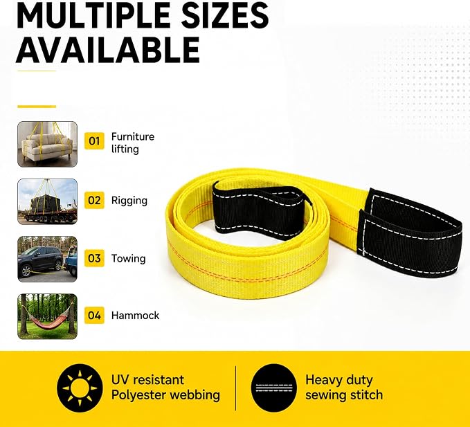 4-Pack 2" x6.5ft Lift Sling Web Straps Heavy Duty Polyester | 13,000lbs capacity. Feature abrasion resistant wear guard ends. Ideal for lifting furniture, appliances & heavy loads.