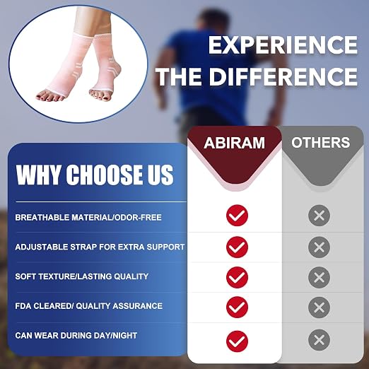 ABIRAM Ankle Brace for Men & Women - Adjustable Compression Sleeve with Wrap, Stability Support & Relief for Sprained Ankle, Plantar Fasciitis & Achilles Tendonitis - Breathable Running & Sports Gear