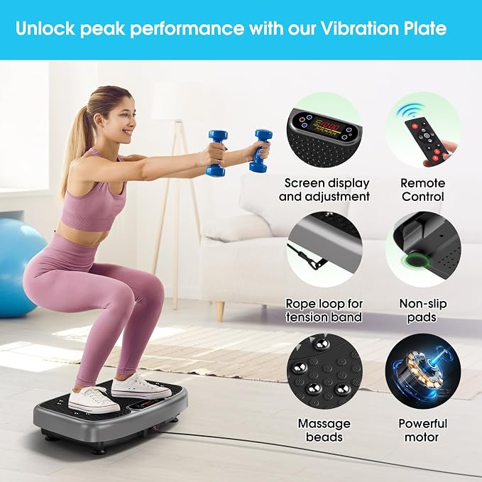 SoftGym Vibration Plate Exercise Machine for Lymphatic Drainage & Fitness | Quiet Heavy Duty 450lbs Capacity Platform, 120 Speeds Shake Machine with Resistance Bands for Home Muscle Activation