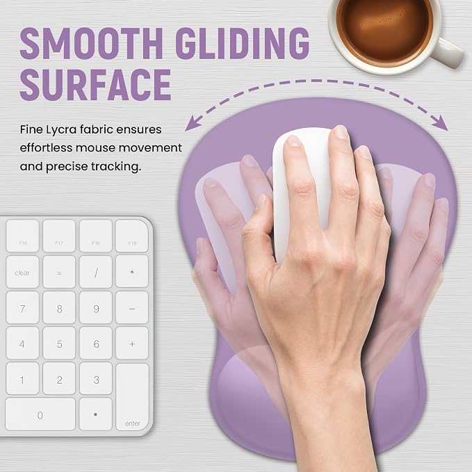 Ergonomic Mouse Pad with Wrist Rest, Gel Wrist Support, Purple | 10.2 x 7.6 in Mouse Pad with Smooth Fabric Surface and Non-Slip Rubber Base for Office, Home, Study, and Gaming